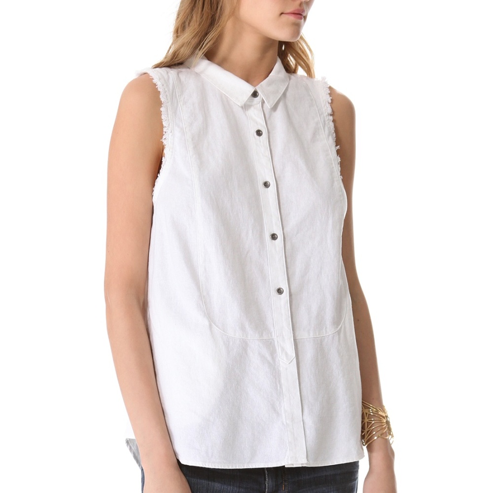 FREE PEOPLE Linen-Blend Sleeveless Shirt White Sz Small